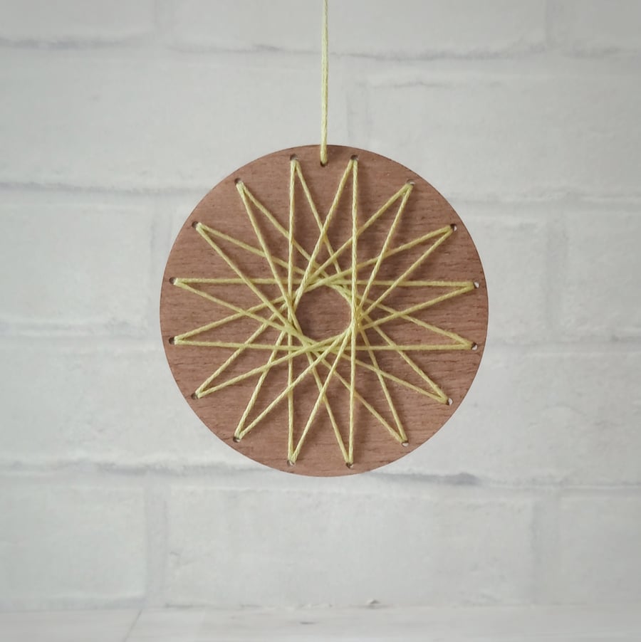 Spirograph Decoration, Embroidered Wood Hanging Decoration, Dream Wheel