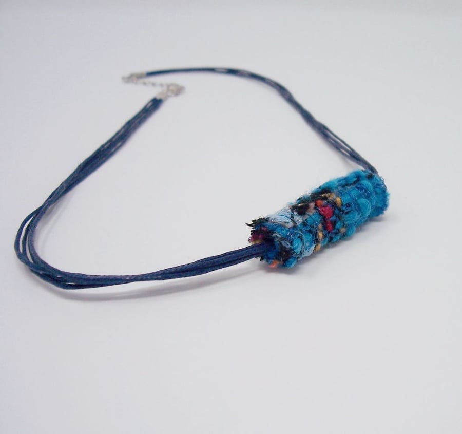 Fabric bead necklace with waxed cotton cord - Fiji