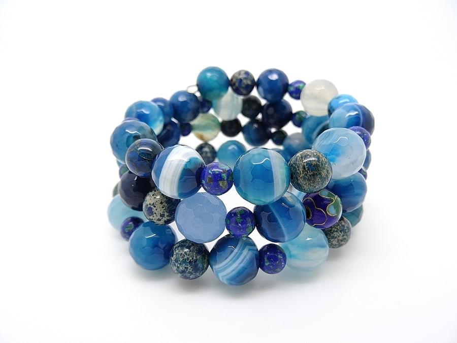 SALE!! was 11 now 9 pounds Banded Agate and Impression Jasper Wrap Bracelet