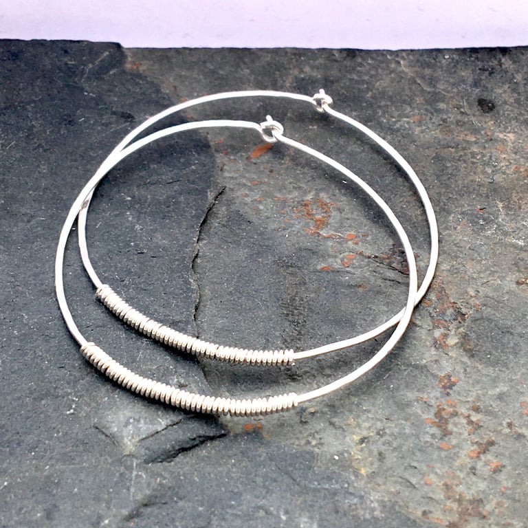 Large 925 Sterling Silver Wrapped Hoop Earrings 