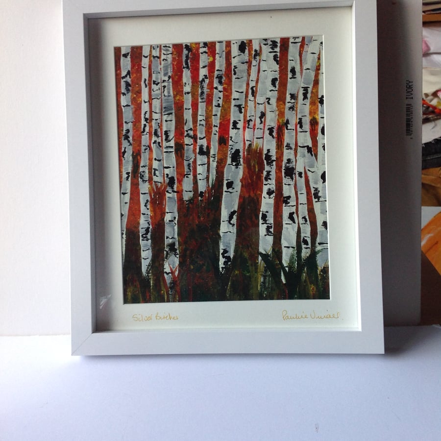 Acrylic painting silver birches