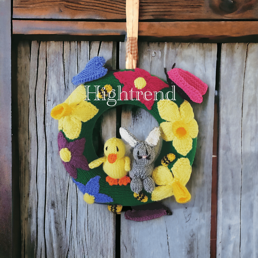 Hand knitted spring door wreath