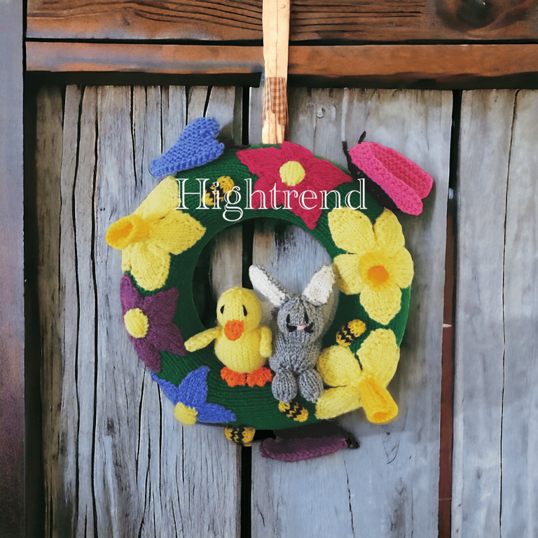 Hand knitted spring door wreath