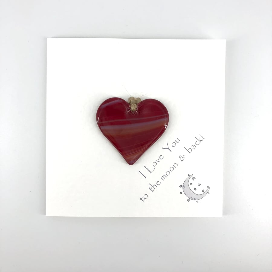 I Love You to the Moon & Back Card with detachable Red Glass Heart