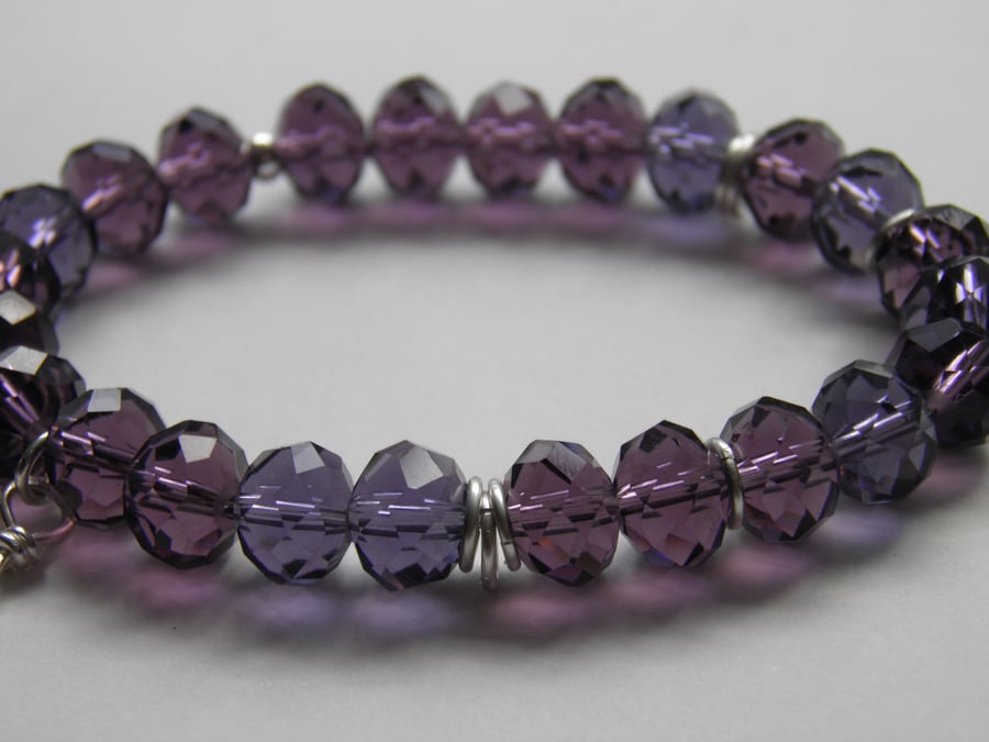 Purple Bead Bracelet with Sterling Silver