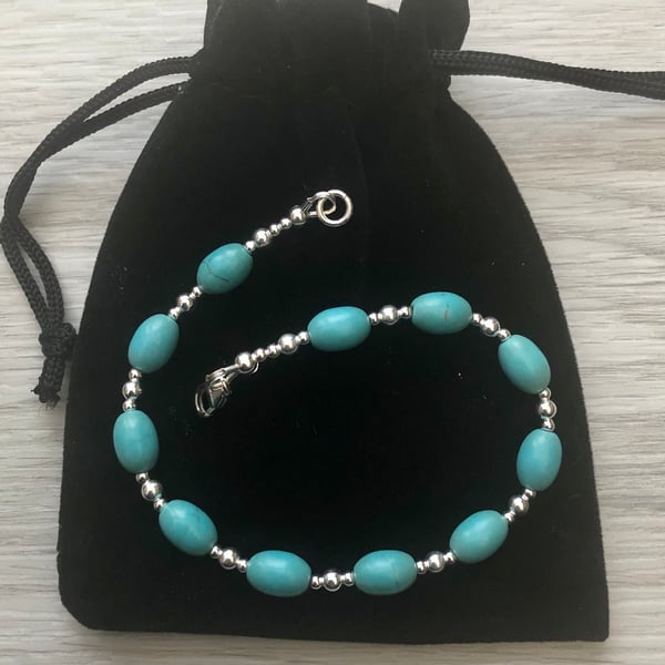 Oval turquoise & sterling silver bracelet 