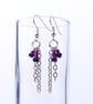 Beaded long chain earrings - pink and iridescent blue beads with silver chain - Image 1