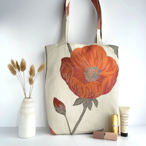 Tote Bag with Orange and Red Poppy