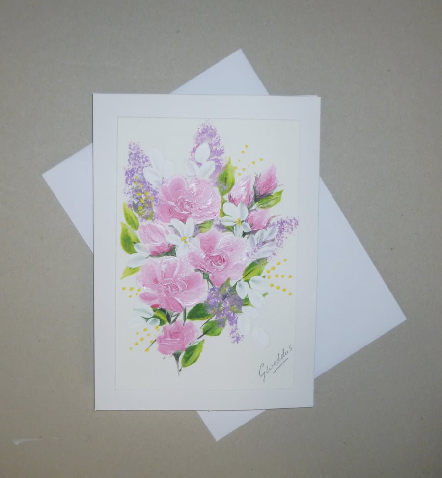 floral flowers hand painted roses art painting greetings card ( ref FA 367 G4 )