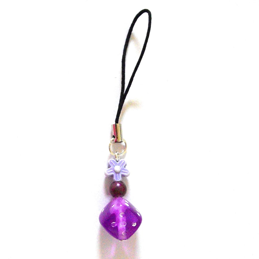 Purple Dice and Flower Phone or Bag Charm