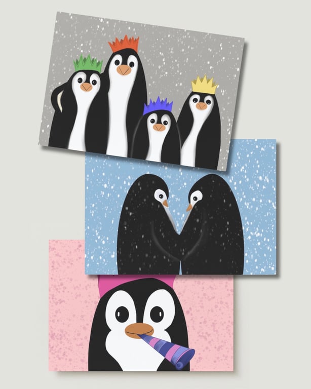 Pack of 3 - Pick Up A Penguin - Greeting Cards