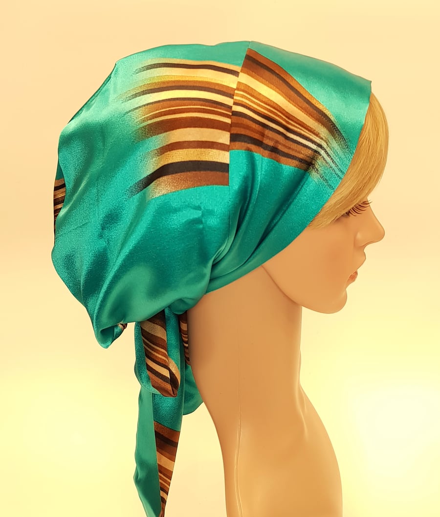 Satin tichel, lined head snood, satin bonnet with long ties for ladies