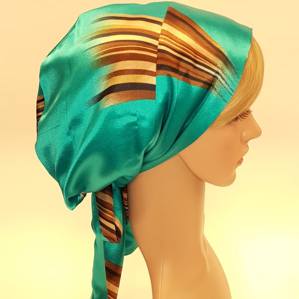 Satin tichel, lined head snood, satin bonnet with long ties for ladies