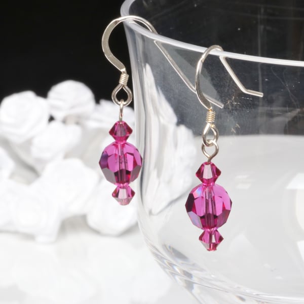 Swarovski  Fuchsia Crystal Earrings with Sterling Silver