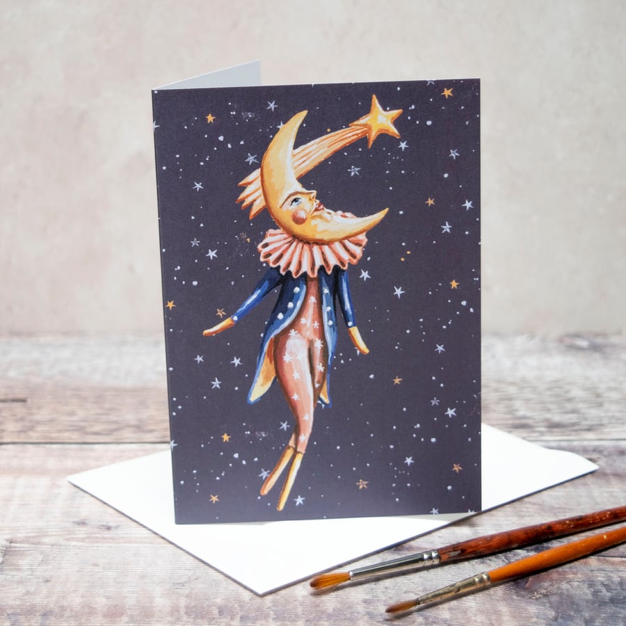 A6 greeting card- Carter the moon man. A card for any occasion