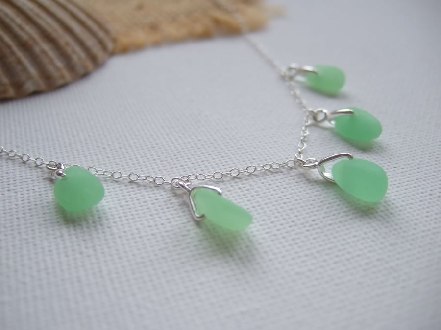 UV ultra violet green Seaham sea glass necklace, beach pendants, bright green