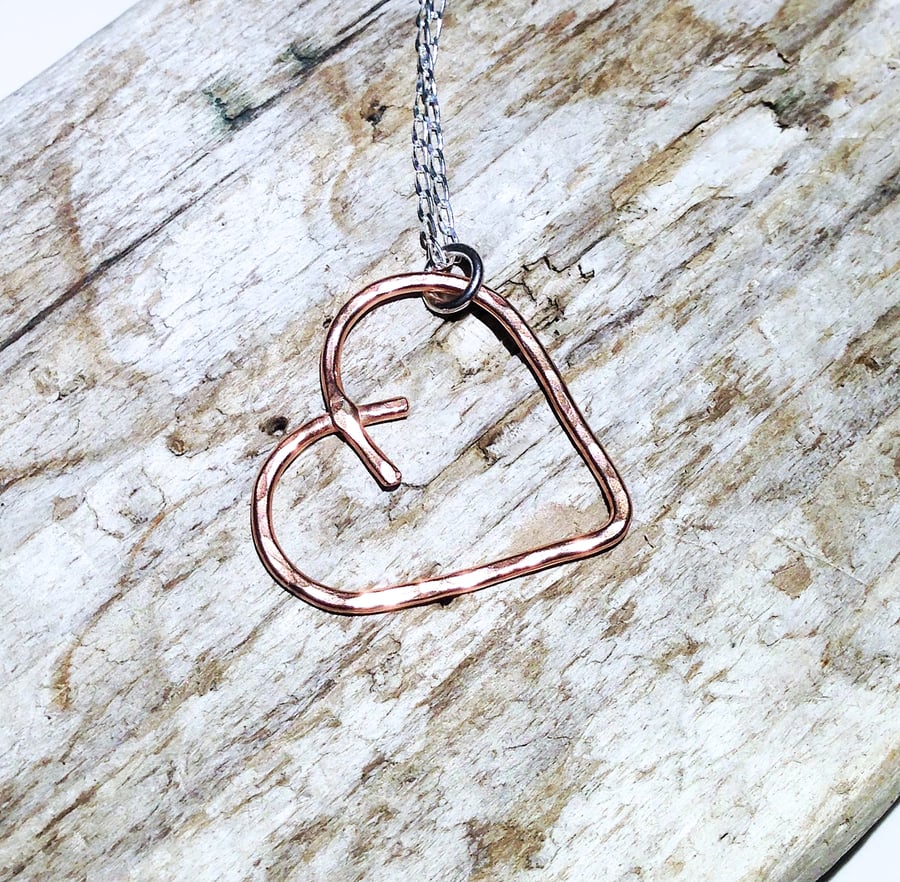 Small Copper Heart Pendant Necklace - UK Free Post