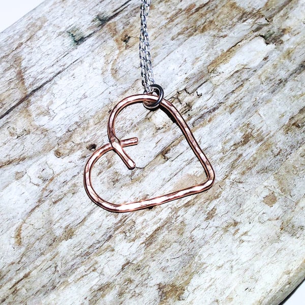 Small Copper Heart Pendant Necklace - UK Free Post