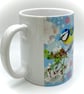 Bluetit and Cherry Blossom Ceramic Mug - matching Coaster option - Image 6