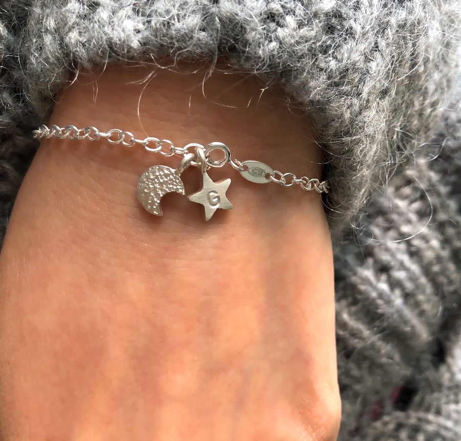 Crescent Moon And Initial Star Bracelet 