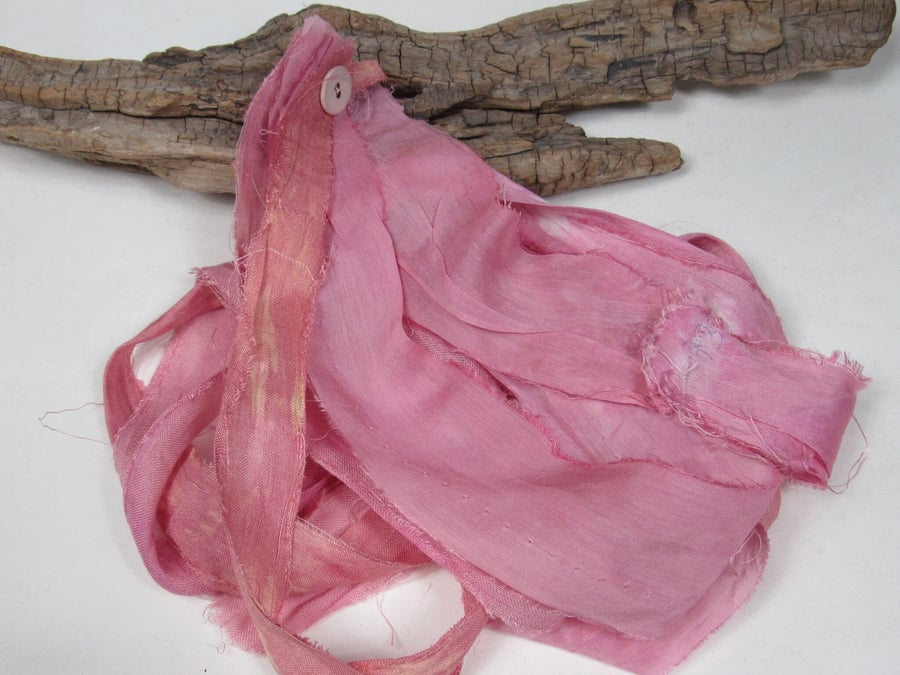 Cochineal Natural Dye Pink Scrappy Cotton Silk Ribbon Pack