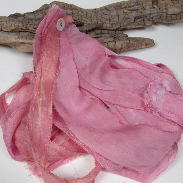 Cochineal Natural Dye Pink Scrappy Cotton Silk Ribbon Pack