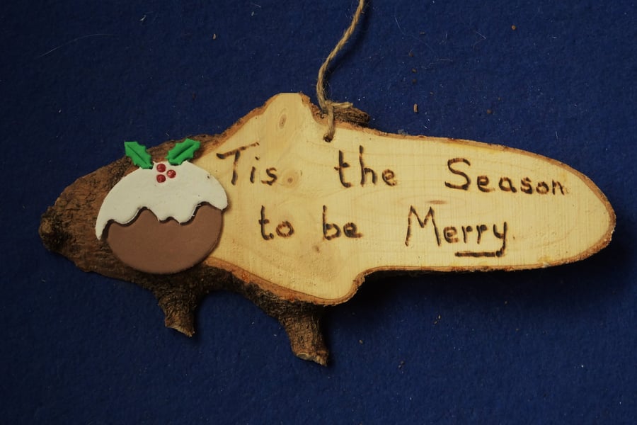 Tis the season to be merry natural wooden sign for Christmas time