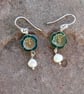 Czech Glass Flower and Pearl Earrings - Sterling Silver Ear Wires