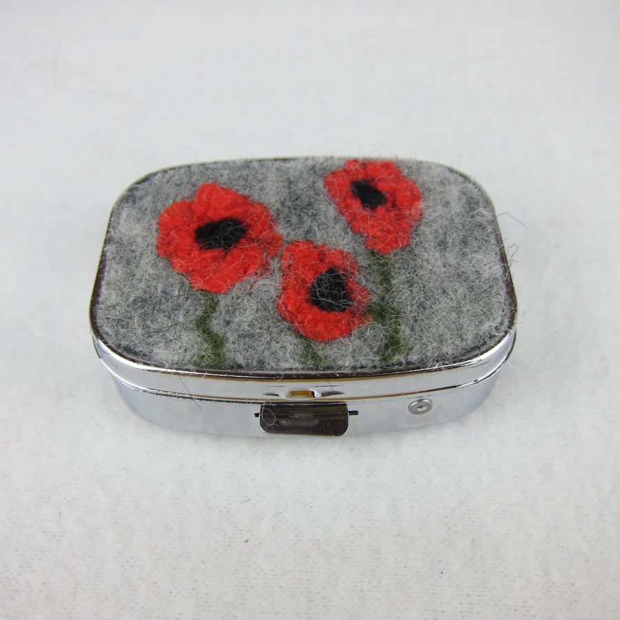 Poppy pill box, rectangular with hand felted decoration