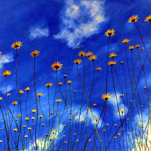 Daisy Flowers Skyscape Oil Painting 