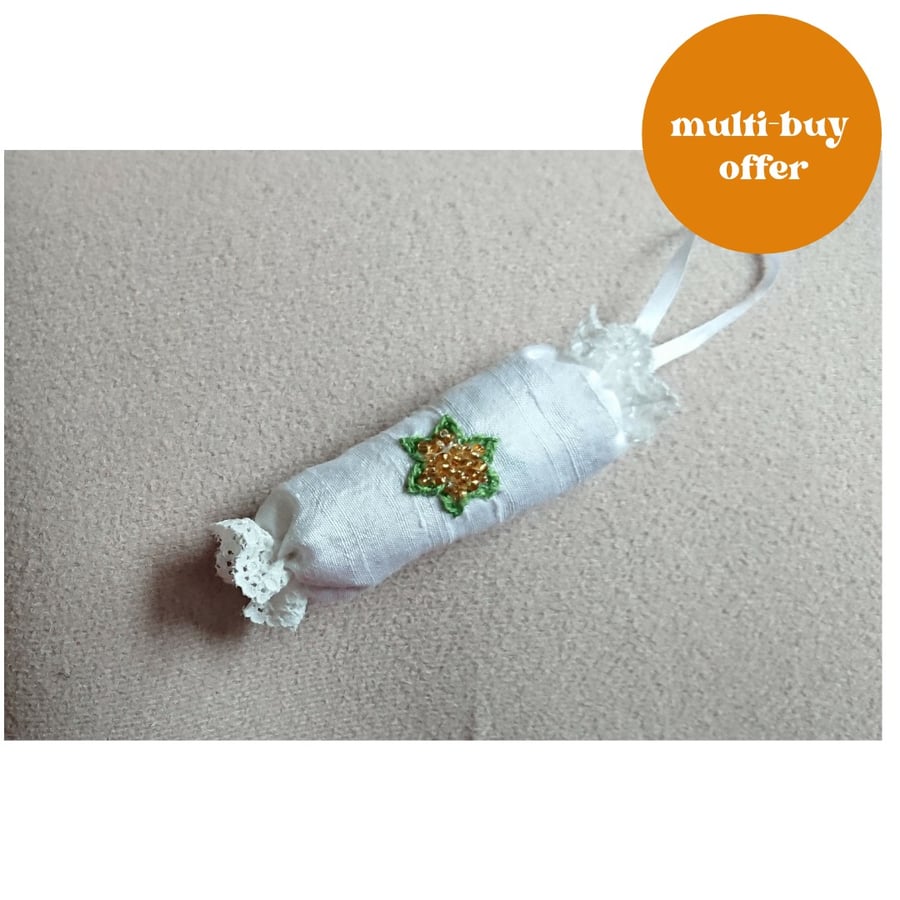 Handbeaded Christmas hanging decorations handmade silk crackers