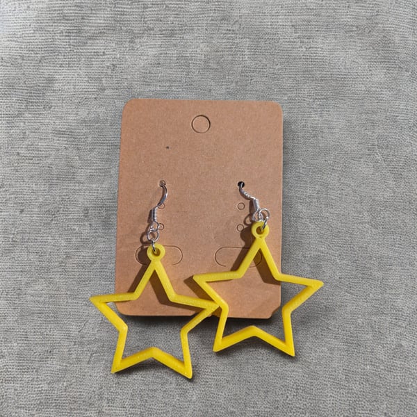 3d Printed Yellow Star Earrings Sterling Silver