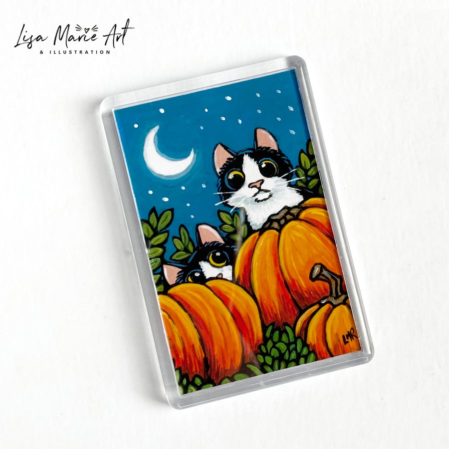 Tuxedo Cats with Pumpkins – Slight Seconds Fridge Magnet (70x45mm)