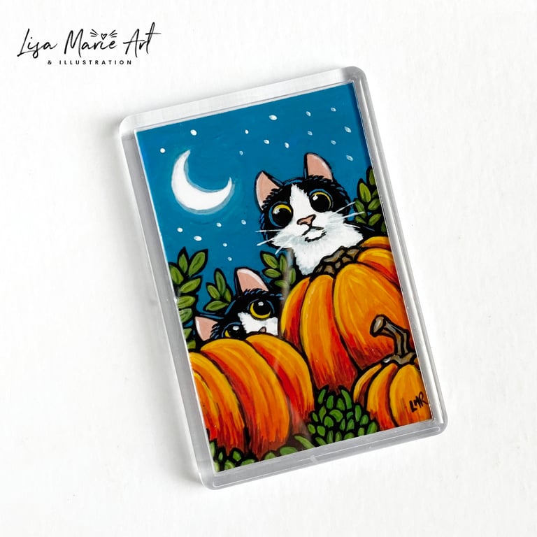 Tuxedo Cats with Pumpkins – Slight Seconds Fridge Magnet (70x45mm)