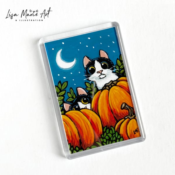 Tuxedo Cats with Pumpkins – Slight Seconds Fridge Magnet (70x45mm)