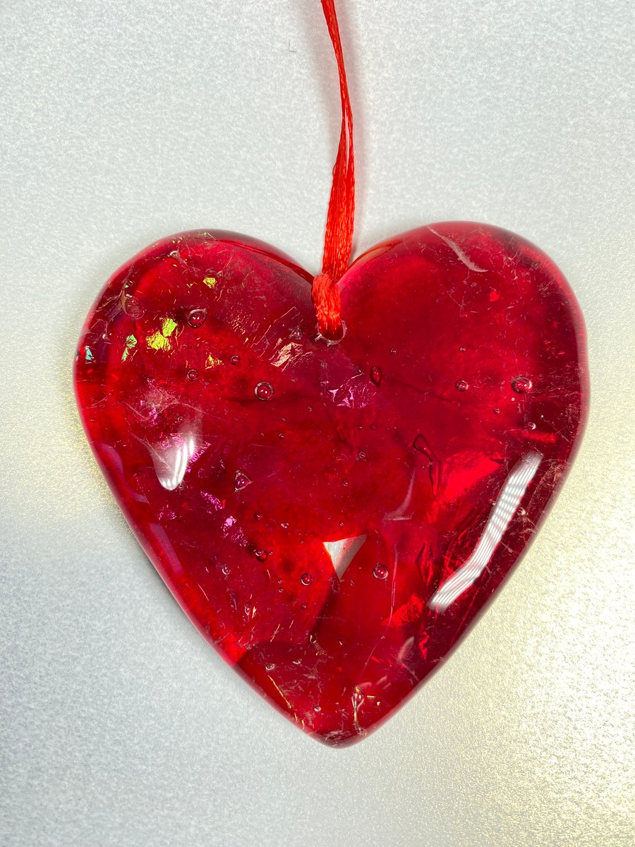 Valentine fused glass heart hanging 