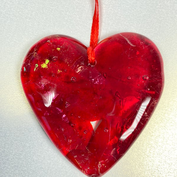 Valentine fused glass heart hanging 