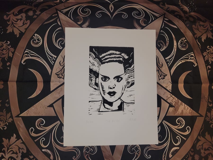 The Bride - Lino Print (The Bride of Frankenstein)