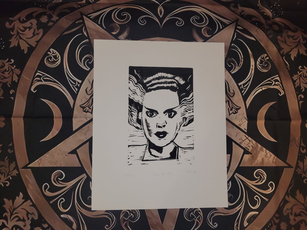The Bride - Lino Print (The Bride of Frankenstein)