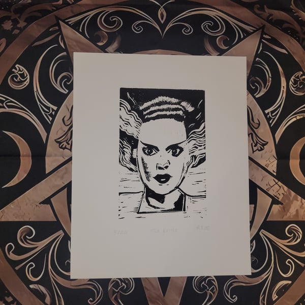 The Bride - Lino Print (The Bride of Frankenstein)