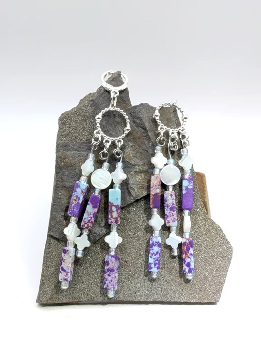 Artisan Purple Sediment Jasper & Mother of Pearl Multi-Strand Chandelier 