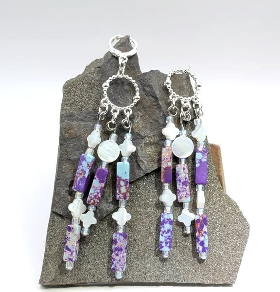 Artisan Purple Sediment Jasper & Mother of Pearl Multi-Strand Chandelier 