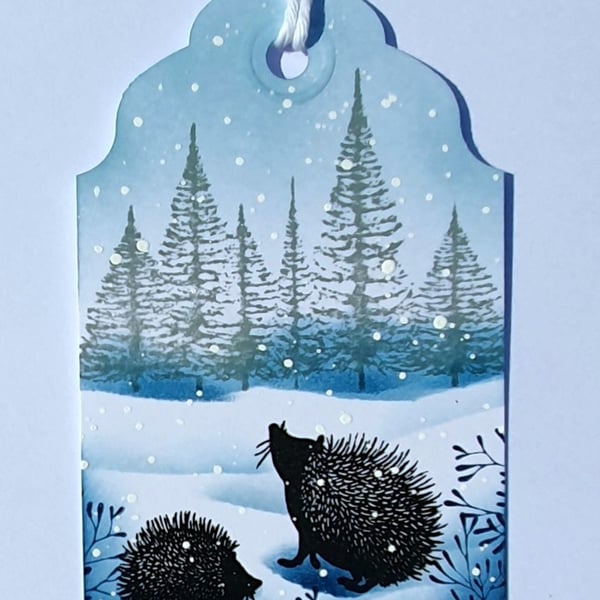 Christmas tags x3 woodland scene