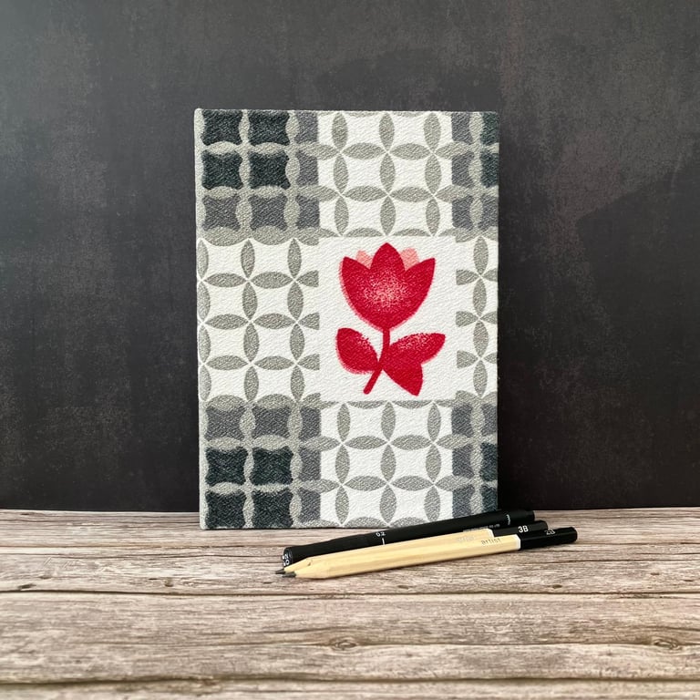 Handbound A5 'Spring Tulips' 1950's Vintage Barkcloth Fabric Sketchbook Journal