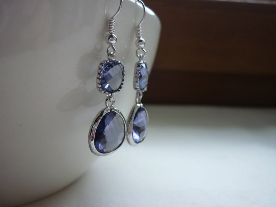 TANZANITE AND SILVER PLATED ROSECUT FANCY EARRINGS.  710