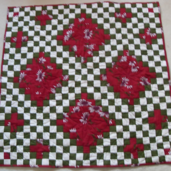 FURTHER REDUCED! Irish Chain Lap Quilt with Redwork Design on Reverse