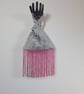  Silvery grey raised patterned Velvet Japanese knot bag with hot pink 19cm trim - Image 7