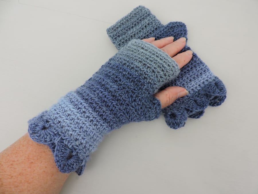Fingerless Mitts with Dragon Scale Cuffs Assorted Blue