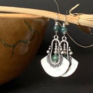 Bohemian Silver Dangle Earrings with Moss Agate