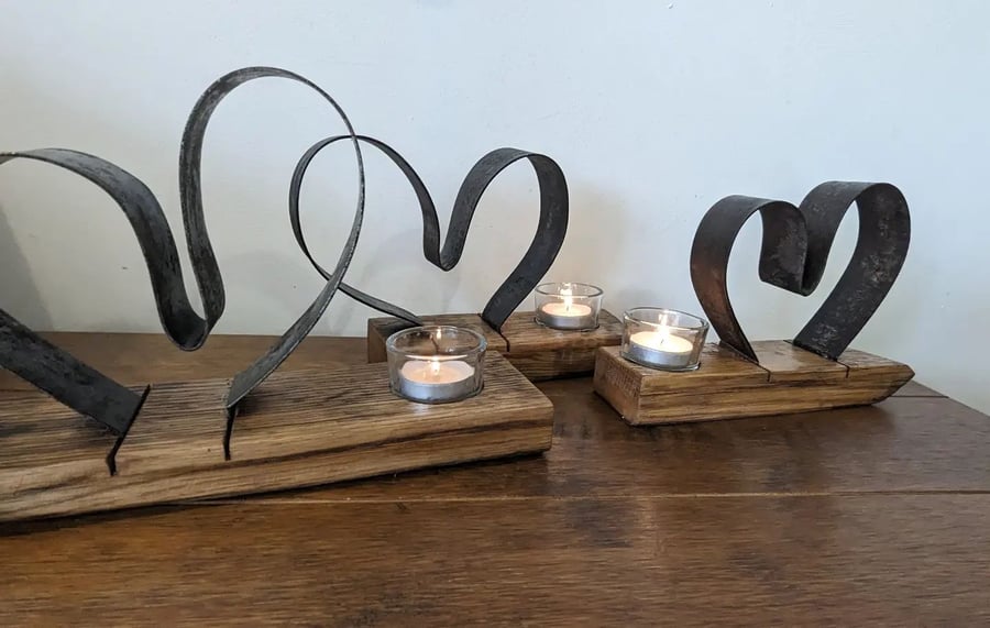 Whiskey Barrel Oak & Hoop Candle Holder
